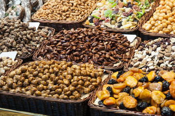 Different types of nuts at the market