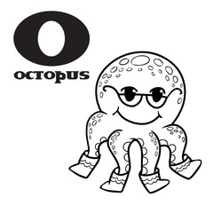 cartoon doodle octopus with letter O.