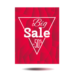 Big sale poster. 50% off. Polygonal yellow label. Vector design element