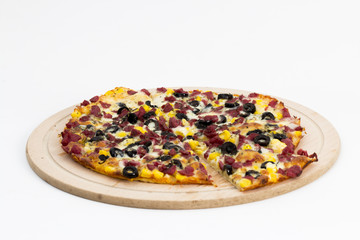 Mixed pizza on a white background