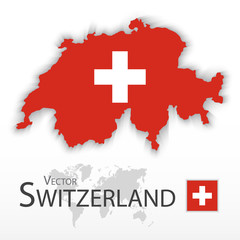Switzerland ( Swiss Confederation ) ( flag and map ) ( transportation and tourism concept )