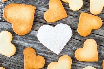 Fototapeta premium biscuits in the form of hearts, top view
