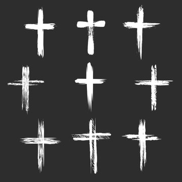 Vecteur Stock Grunge christian cross icons. White cross icons on black  background. Vector illustration | Adobe Stock