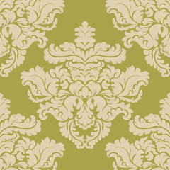 Fototapeta na wymiar Vintage Classic Damask acanthus leaf ornament element. Luxury texture for wallpapers, backgrounds and invitation cards. Green lint colors. Vector