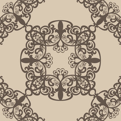 Vintage Vector lace pattern in Eastern style background. Ornate decor element for design. Ornamental pattern for wedding invitations, greeting cards. Beige and chocolate color