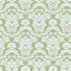 Floral ornament pattern with stylized lilies flowers . Elegant luxury texture for wallpapers, backgrounds and invitation cards. Green olive color. Vector