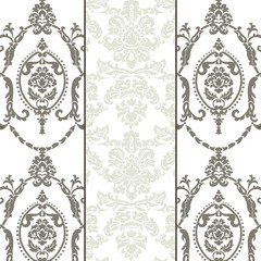 Vector damask ornament pattern set. Molding Border and stripes. Elegant luxury texture for textile, fabrics or wallpapers backgrounds.
