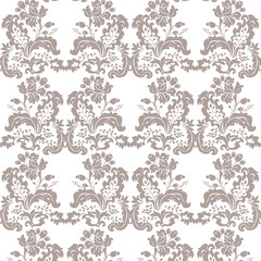 Vintage damask floral ornament pattern in beige. Vector