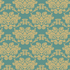 Vintage Damask elegant flower ornament pattern. Luxury texture for wallpapers, backgrounds and invitation cards. Green and beige colors. Vector