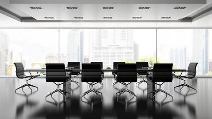 Interiopr of boardrooml with black armchairs 3D rendering