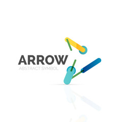 Linear arrow abstract logo, connected multicolored segments of lines in directional pointer figure