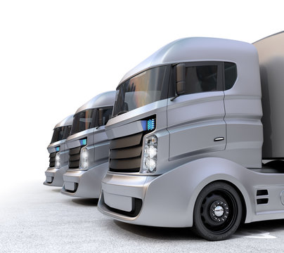 Hybrid electric trucks isolated with white background. 