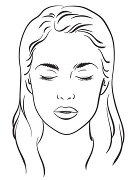 Beautiful woman with closed eyes portrait. Face chart Makeup Artist Blank Template. Vector illustration.
