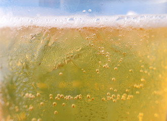 Beer bubbles in glass.