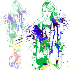 fashion look girl with color splashes