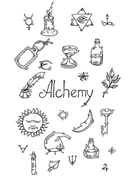 Alchemy symbols bw