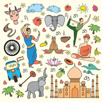 Set of India cartoon icons