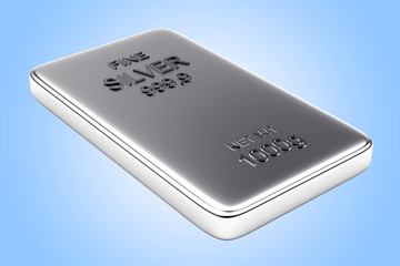 Banking concept. Flat silver bar on blue background. 