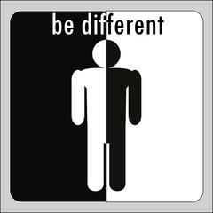 Icon man divided in half in black and white