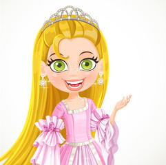 Lovely little princess in a tiara and a pink ball gown