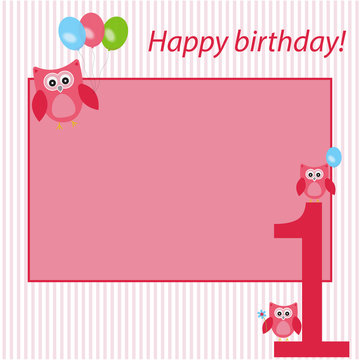 Vector frame, card holiday topic. The owl is decorated with balloons.