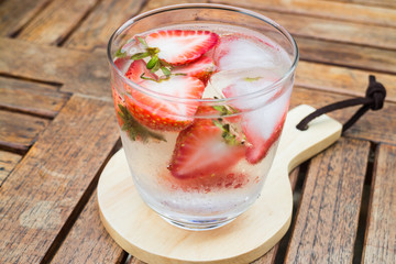 Close-up glass of strawberry infused water