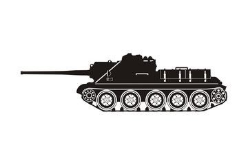 Fototapeta premium black tank SU-100 on the white background