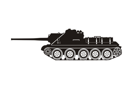 black tank SU-100 on the white background