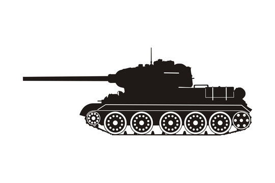 black tank T-34 on the white background