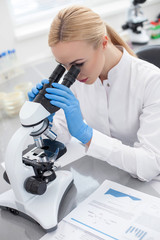 Attractive female scientist is doing her research