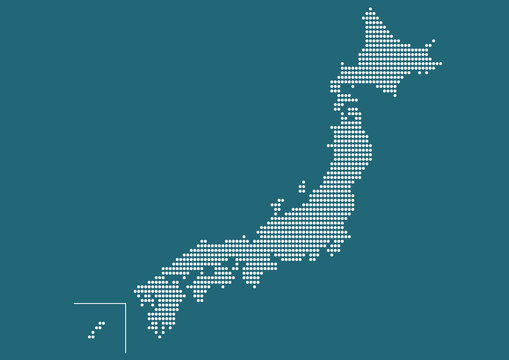 ドットの日本地図イラスト: 青背景