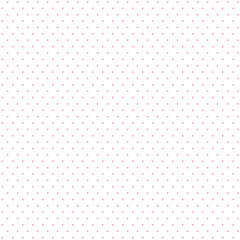 Seamless pattern of small, pink polka dots on a white background.