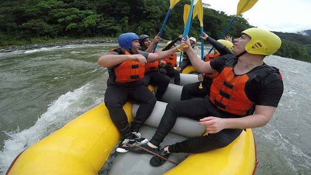 Experience the thrill of whitewater rafting as our team sings wiki wiki during a splash break enjoy high quality footage with immersive sound.