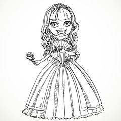 Beautiful princess in a  dress with a  rose in her hand sketch
