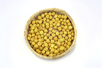 Pile of chickpeas against white background