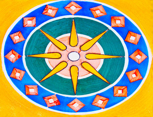 Detail of the traditional tiles from facade of old house in Valencia, Spain