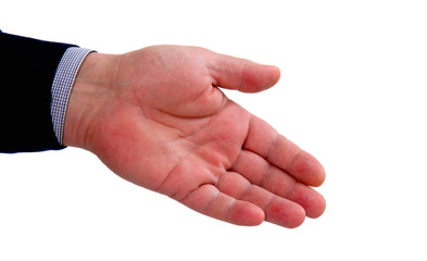 Business handshake. Two businessman shaking hands with each other in the office