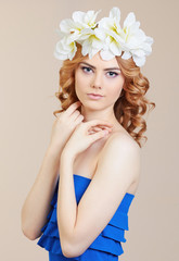 beautiful girl with flowers in hair