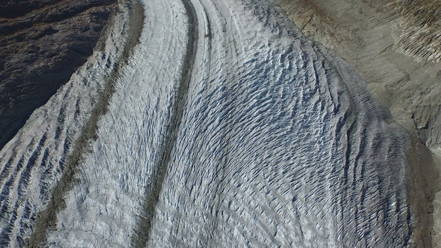 Aerial Footage of Aletsch glacier in the high alps in Switzerland, 4K, UHD