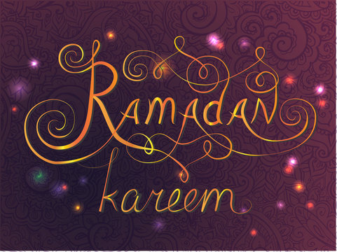 Ramadan kareem calligraphy text with shiny lights. Vector