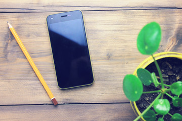 phone, pencil and flower