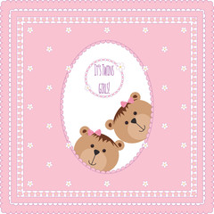 Greeting card with teddy bears and flowers
