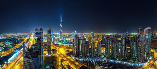 Panorama of Dubai at night