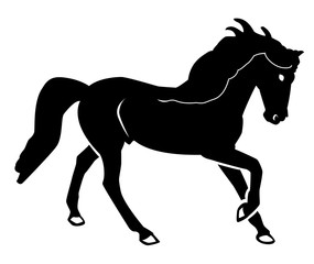 Fototapeta na wymiar Silhouette noire d'un cheval sur fond blanc