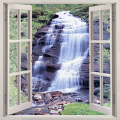 Open window view to small waterfall - 106425172