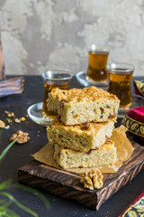 Shortbread cookies with nuts, tea, Oriental style