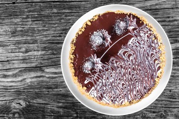 Delicious Chocolate Honey Cherry Cake decorated with chocolate c