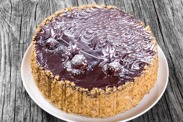 Delicious Chocolate Honey Cherry Cake decorated with chocolate c