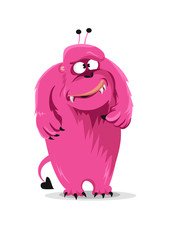 Cartoon expression  pink monster on white background. Vector illustration