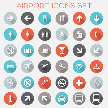 Colorful Airport Signage Icons Set - vector eps10